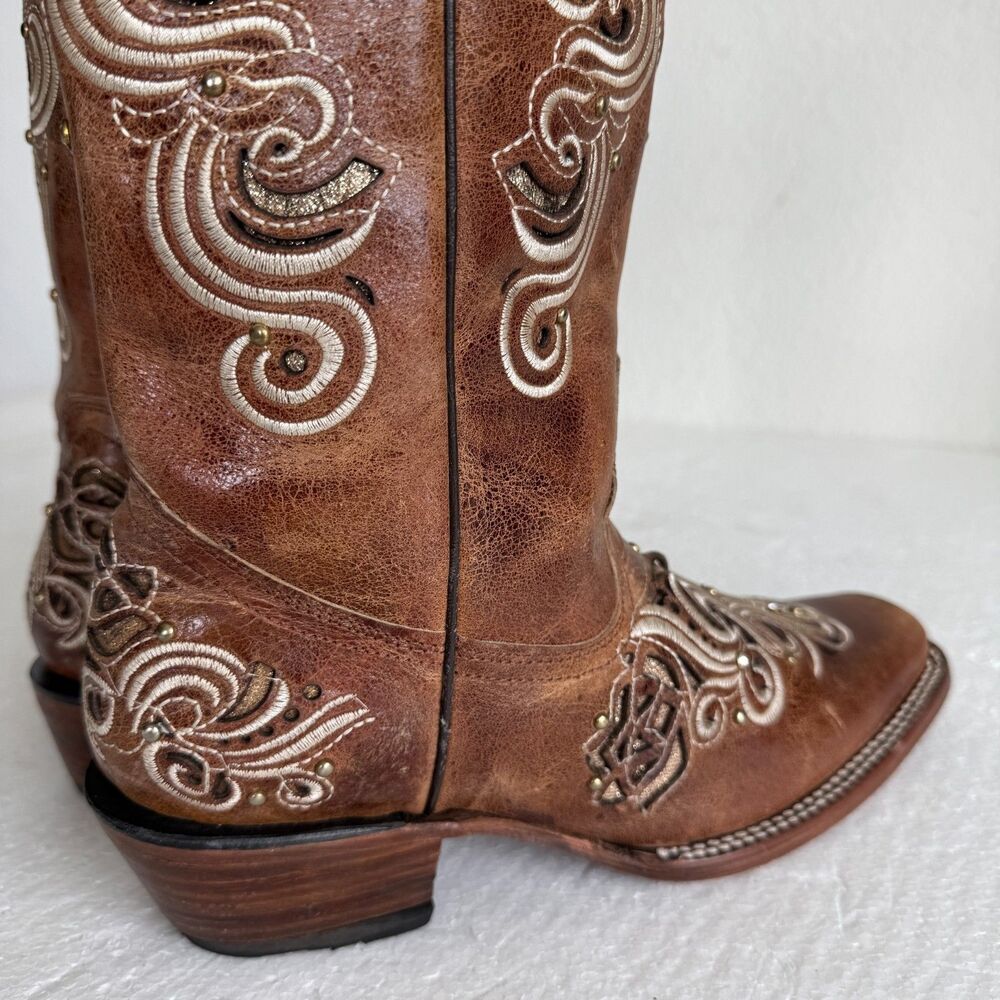 Stiefeld Handcrafted Leather Western Boots Women 8.5 Floral Embroidered Crystal - Picture 10 of 15